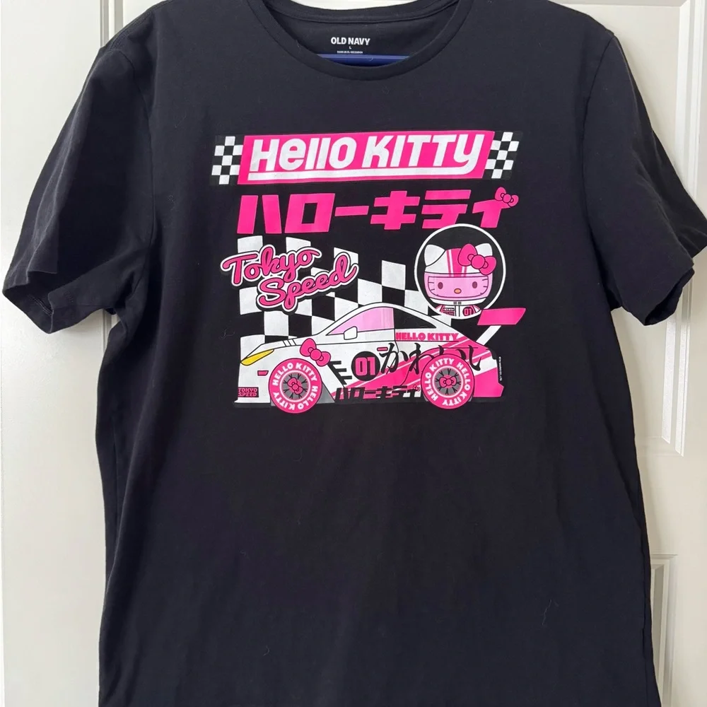 Old Navy Black and Pink Hello‎ Kitty Tokyo Speed Tee